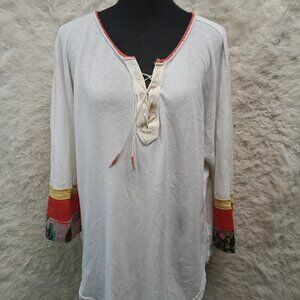 Free People We the Free Women Jersey Embroidered Paych T shirt Size L